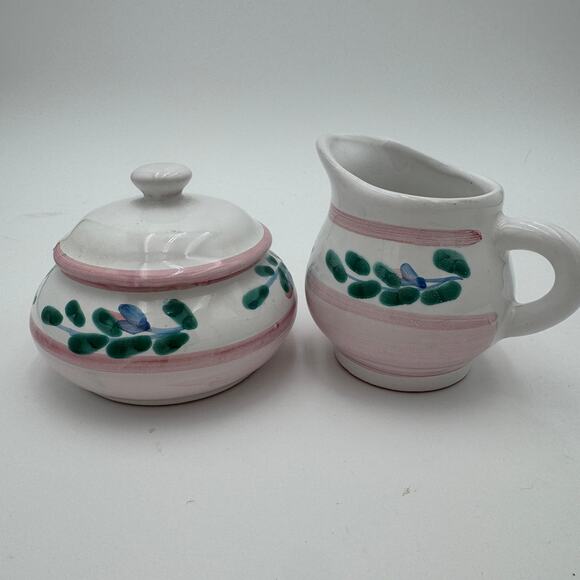 Vintage Caleca Sugar and Creamer Pink Garland Made in Italy Handpainted - Picture 1 of 7